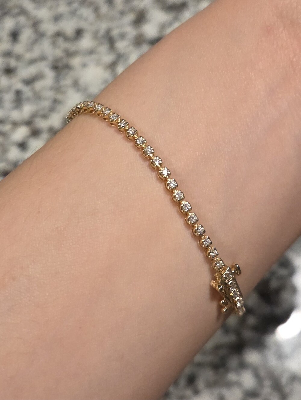 10k Yellow Gold Lab Diamond 1 Carat Weight Box Clasp Tennis Bracelet 6.75"
